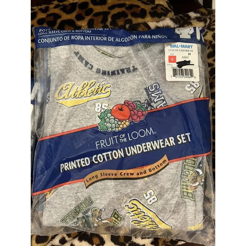 Vintage Fruit of the Loom Boys Underwear Set Long Johns Sz 6 S Football Design